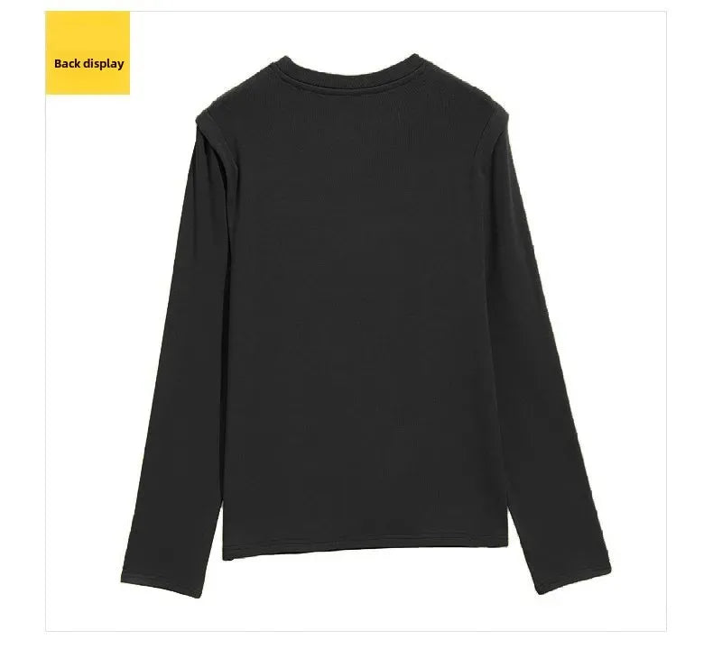 Efeito de emagrecimento manga longa tripulação pescoço camiseta outono novo estilo feminino moda camada base camisa versátil fibra poliéster