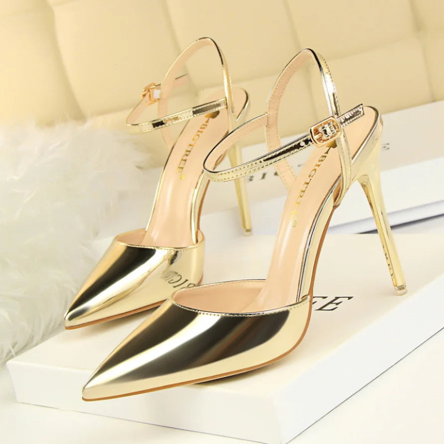 86-1 estilo simples fino salto ultra alto raso pintado couro sexy boate emagrecimento uma palavra cinta sapatos femininos legais