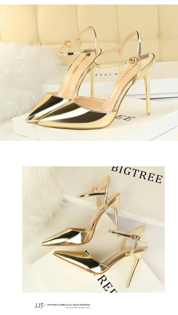 86-1 estilo simples fino salto ultra alto raso pintado couro sexy boate emagrecimento uma palavra cinta sapatos femininos legais