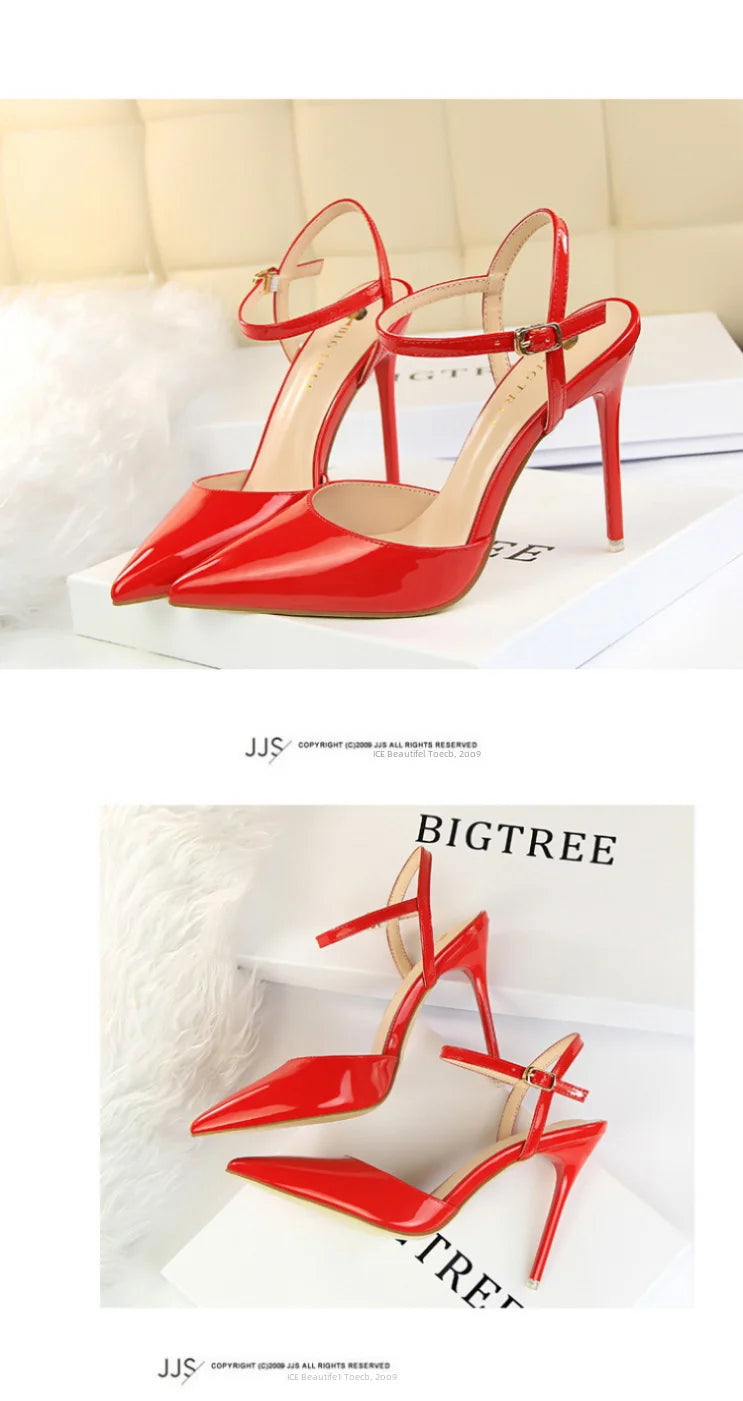 86-1 estilo simples fino salto ultra alto raso pintado couro sexy boate emagrecimento uma palavra cinta sapatos femininos legais