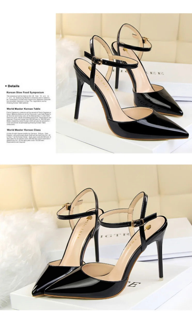 86-1 estilo simples fino salto ultra alto raso pintado couro sexy boate emagrecimento uma palavra cinta sapatos femininos legais