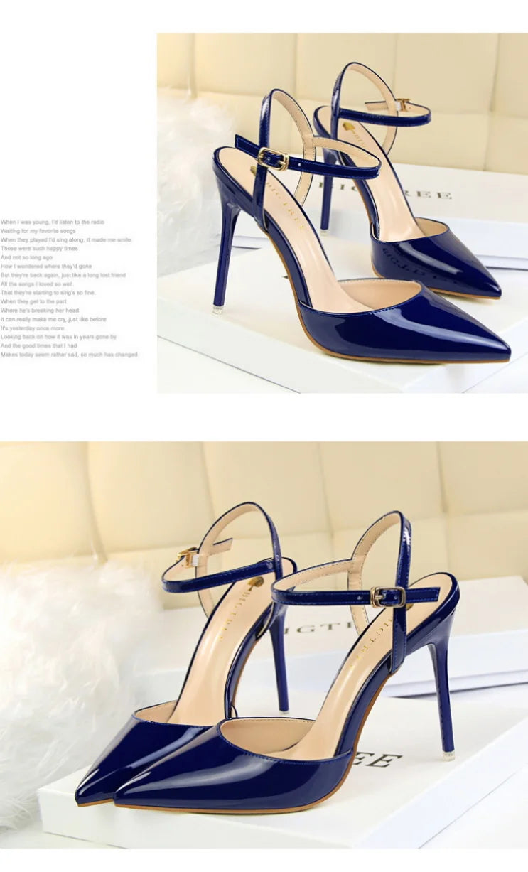 86-1 estilo simples fino salto ultra alto raso pintado couro sexy boate emagrecimento uma palavra cinta sapatos femininos legais