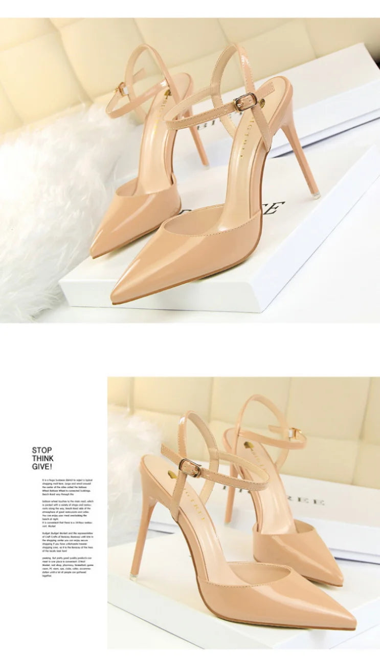 86-1 estilo simples fino salto ultra alto raso pintado couro sexy boate emagrecimento uma palavra cinta sapatos femininos legais