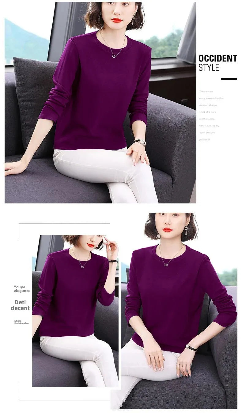 Efeito de emagrecimento manga longa tripulação pescoço camiseta outono novo estilo feminino moda camada base camisa versátil fibra poliéster