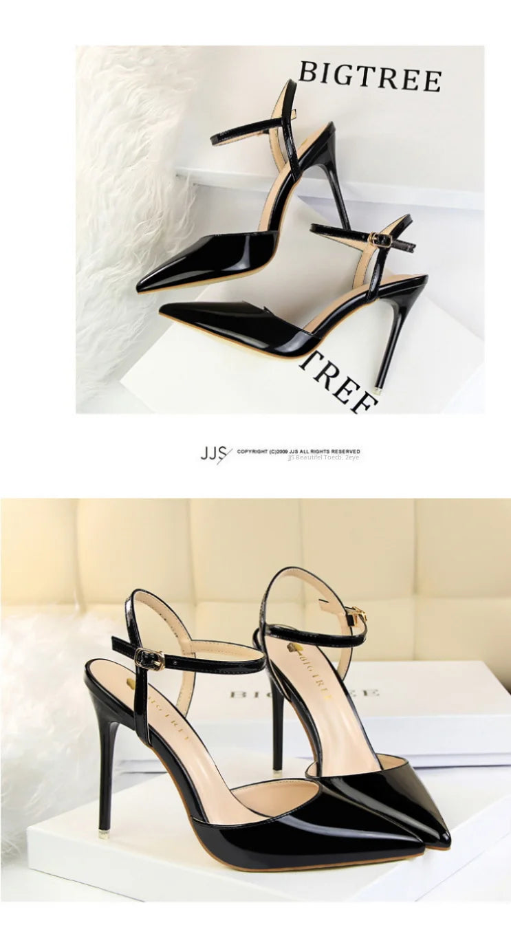 86-1 estilo simples fino salto ultra alto raso pintado couro sexy boate emagrecimento uma palavra cinta sapatos femininos legais