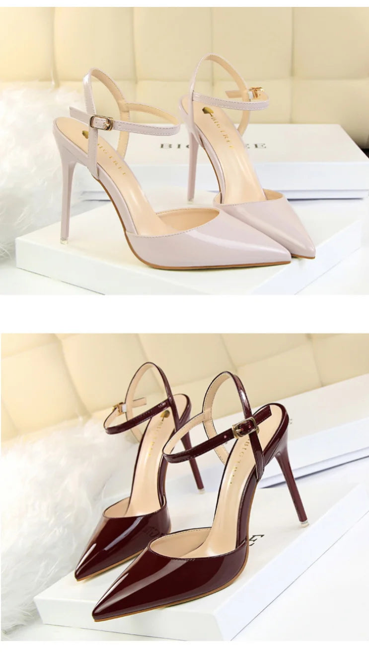 86-1 estilo simples fino salto ultra alto raso pintado couro sexy boate emagrecimento uma palavra cinta sapatos femininos legais