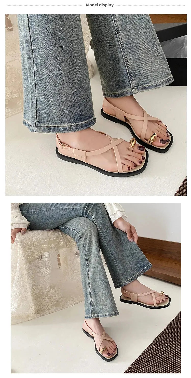 2024 novo verão feminino ao ar livre usar estilo francês sandálias de fundo plano material pvc alta qualidade adultos chinelos estilo romano