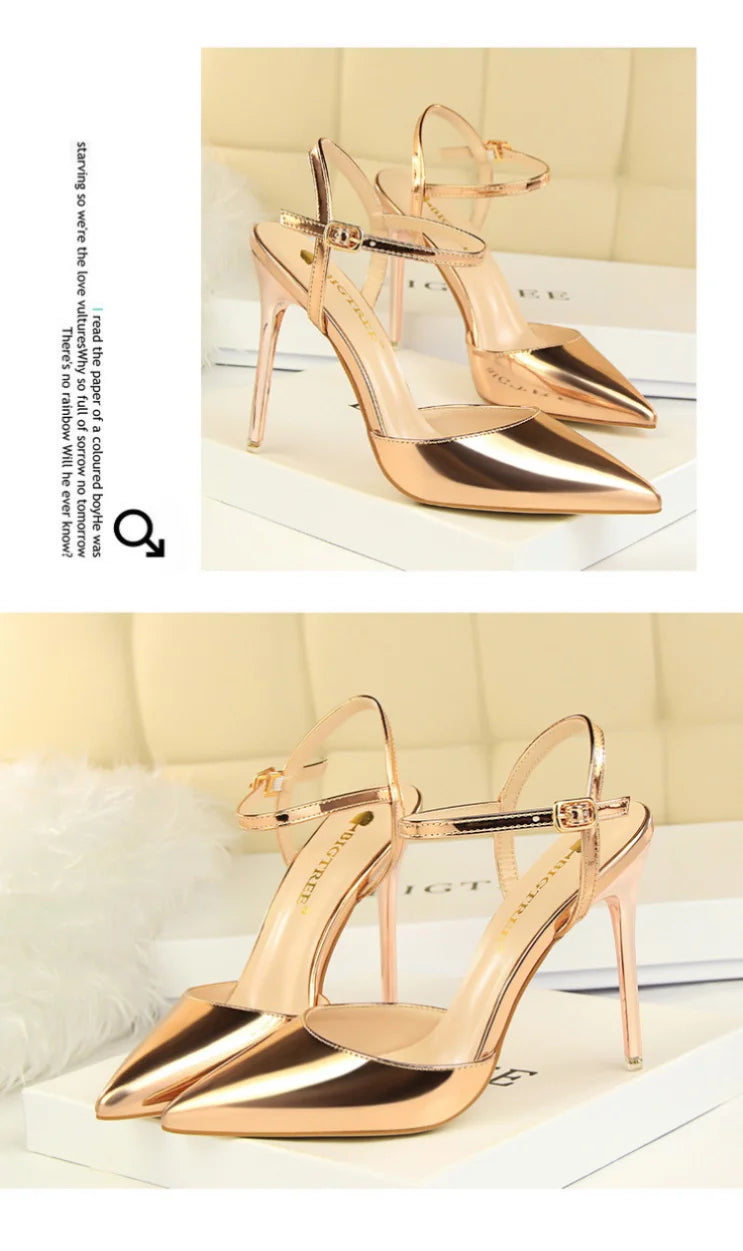 86-1 estilo simples fino salto ultra alto raso pintado couro sexy boate emagrecimento uma palavra cinta sapatos femininos legais