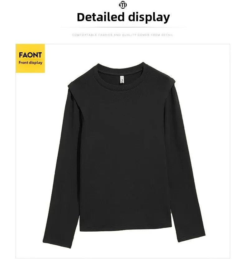 Efeito de emagrecimento manga longa tripulação pescoço camiseta outono novo estilo feminino moda camada base camisa versátil fibra poliéster