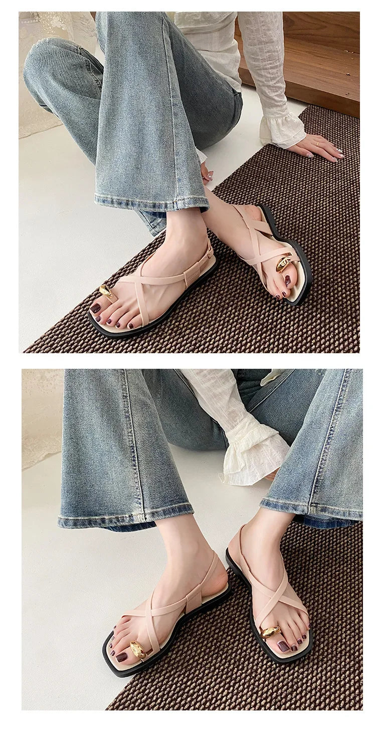 2024 novo verão feminino ao ar livre usar estilo francês sandálias de fundo plano material pvc alta qualidade adultos chinelos estilo romano