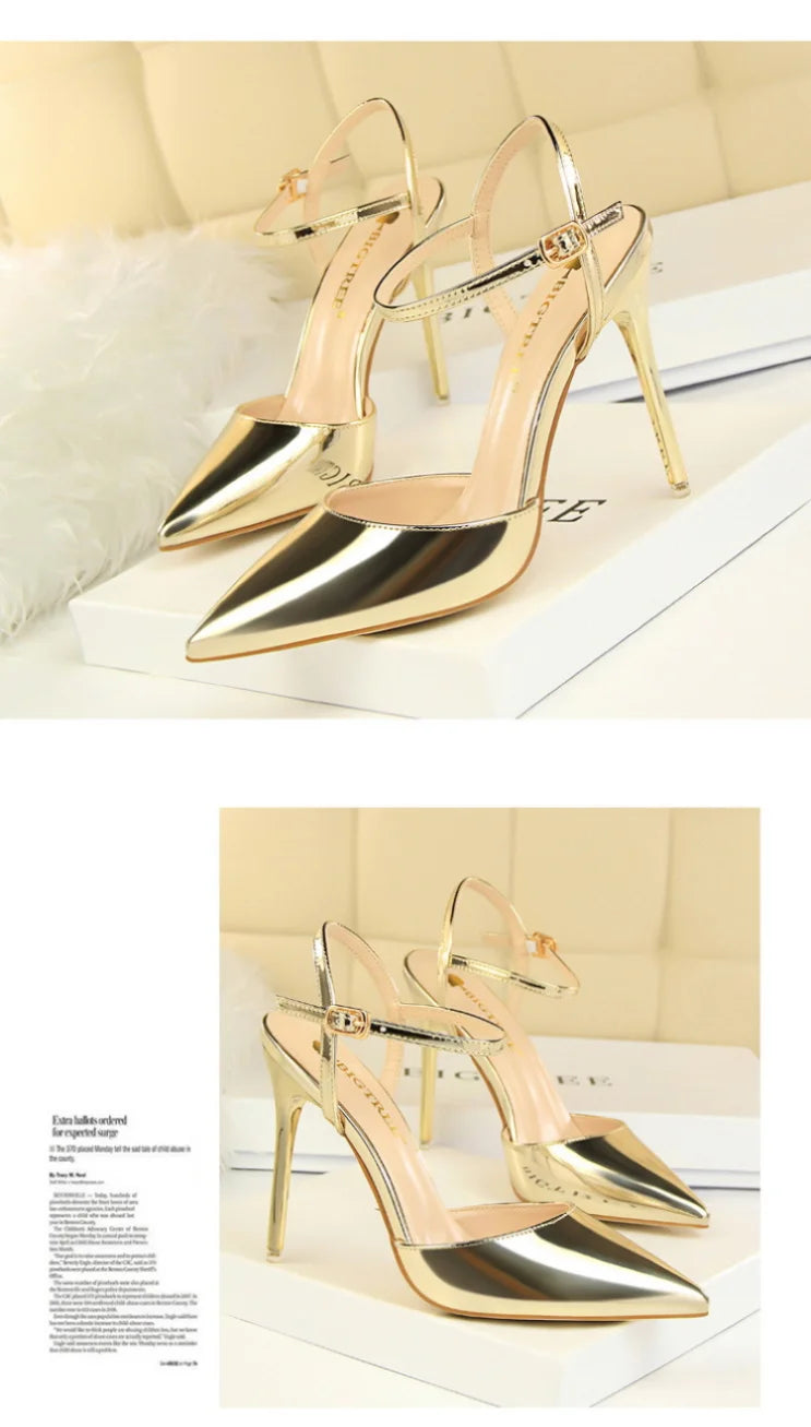 86-1 estilo simples fino salto ultra alto raso pintado couro sexy boate emagrecimento uma palavra cinta sapatos femininos legais