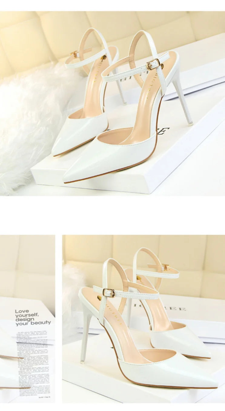 86-1 estilo simples fino salto ultra alto raso pintado couro sexy boate emagrecimento uma palavra cinta sapatos femininos legais
