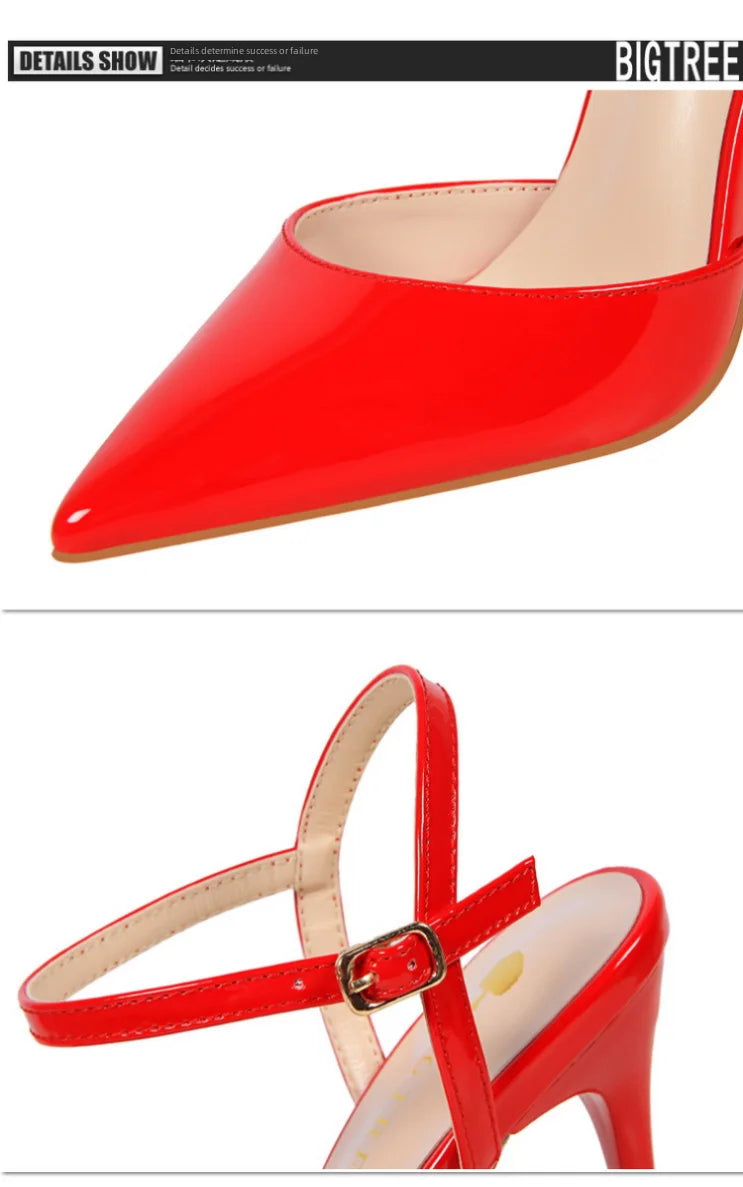 86-1 estilo simples fino salto ultra alto raso pintado couro sexy boate emagrecimento uma palavra cinta sapatos femininos legais