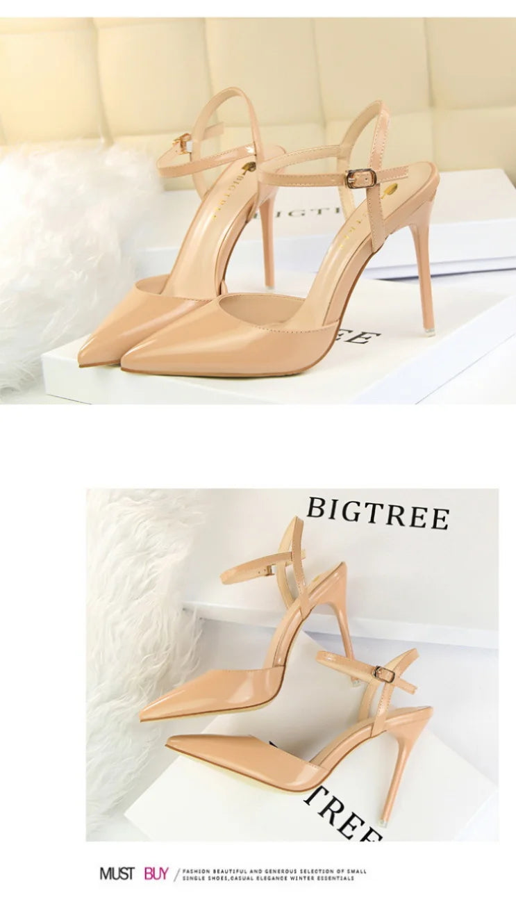 86-1 estilo simples fino salto ultra alto raso pintado couro sexy boate emagrecimento uma palavra cinta sapatos femininos legais