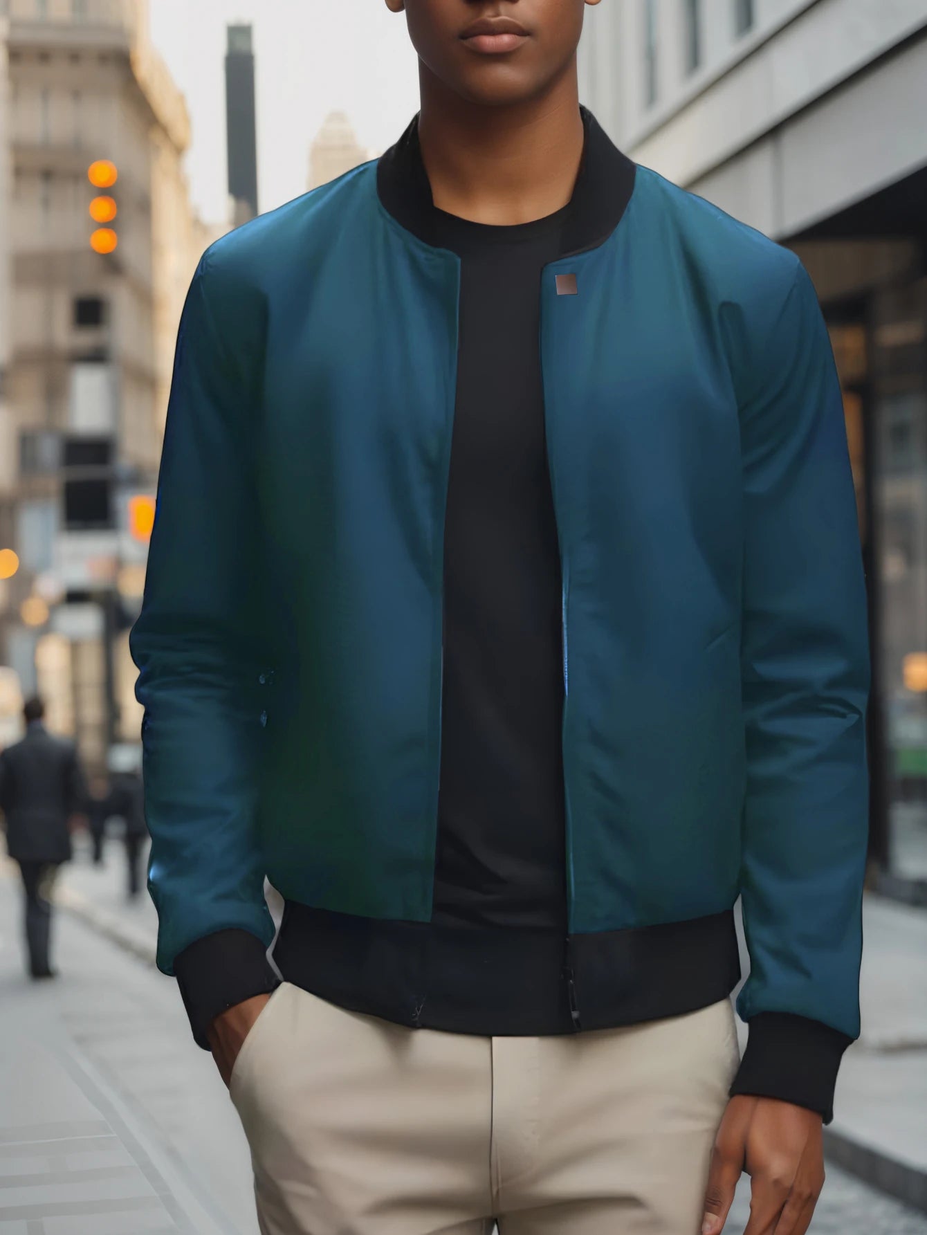 2024 primavera e outono nova gola de beisebol curto solto cor sólida jaqueta masculina negócios casual casaco fino tendência