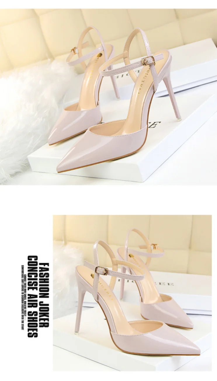 86-1 estilo simples fino salto ultra alto raso pintado couro sexy boate emagrecimento uma palavra cinta sapatos femininos legais
