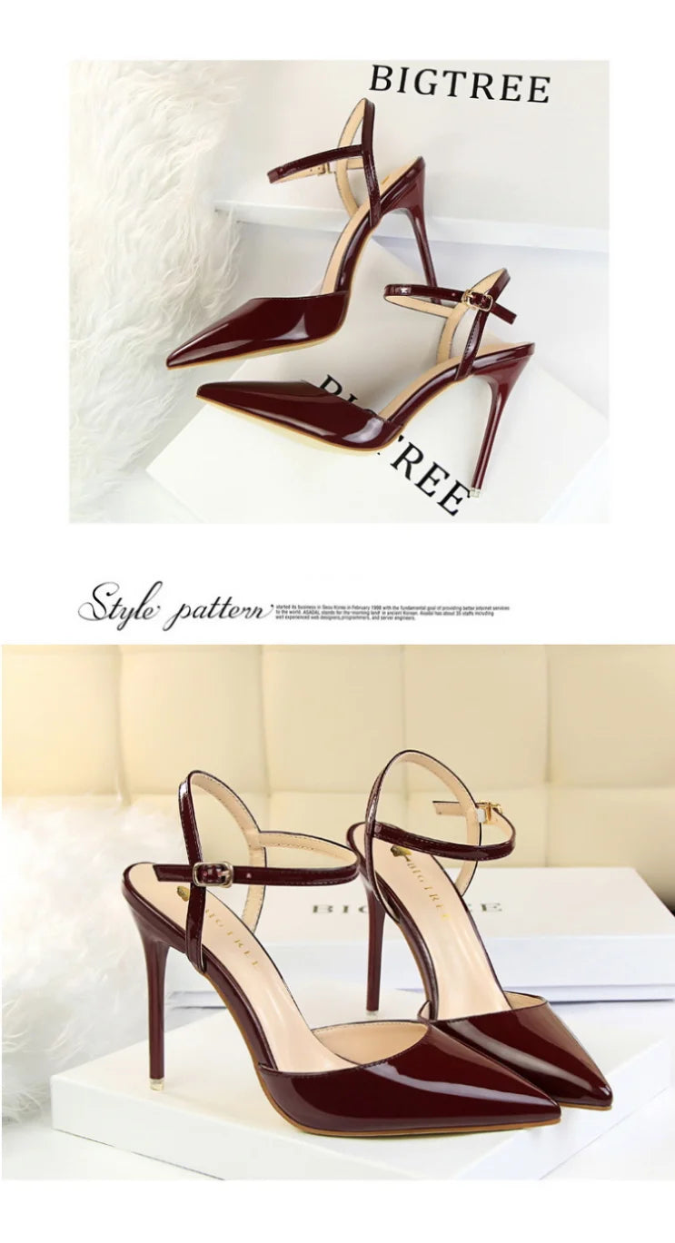 86-1 estilo simples fino salto ultra alto raso pintado couro sexy boate emagrecimento uma palavra cinta sapatos femininos legais