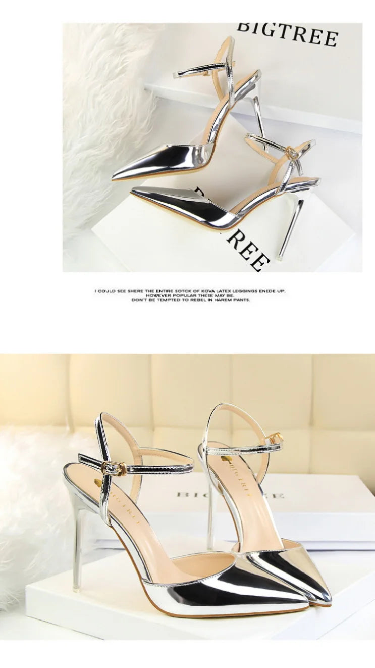 86-1 estilo simples fino salto ultra alto raso pintado couro sexy boate emagrecimento uma palavra cinta sapatos femininos legais