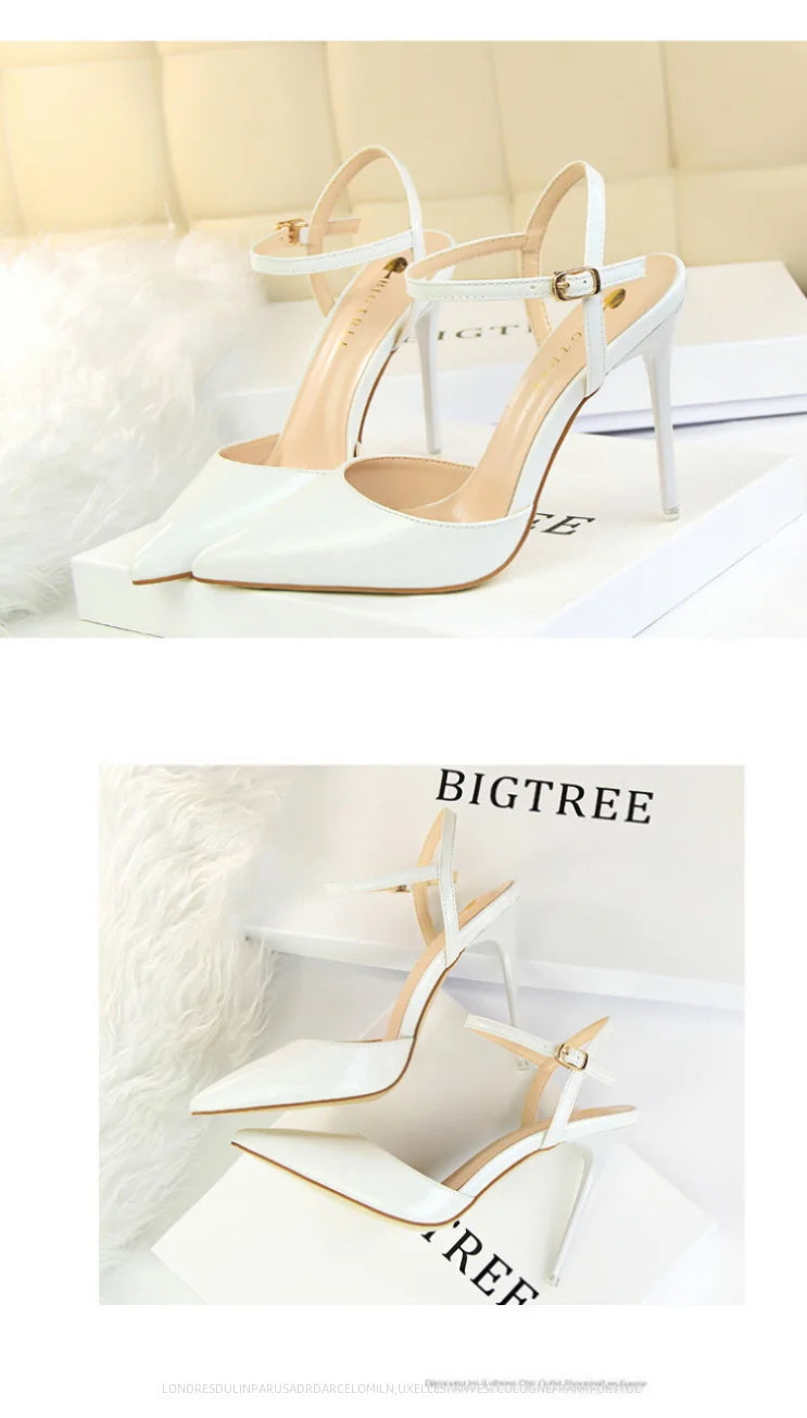 86-1 estilo simples fino salto ultra alto raso pintado couro sexy boate emagrecimento uma palavra cinta sapatos femininos legais